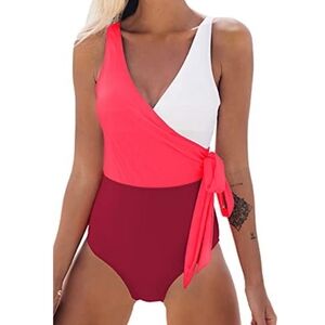 Colorblock Vibrant Plunging One-Piece  Lightweight Bowknot Padded  Swimsuit M